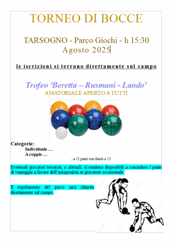 TORNEO DI BOCCE - BERETTA RUSMANI LANDO\'