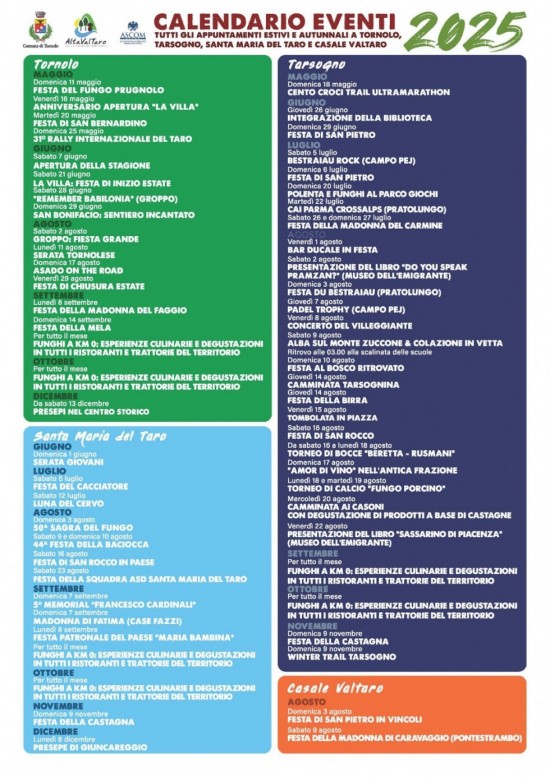 Eventi a Tornolo e frazioni Estate 2025